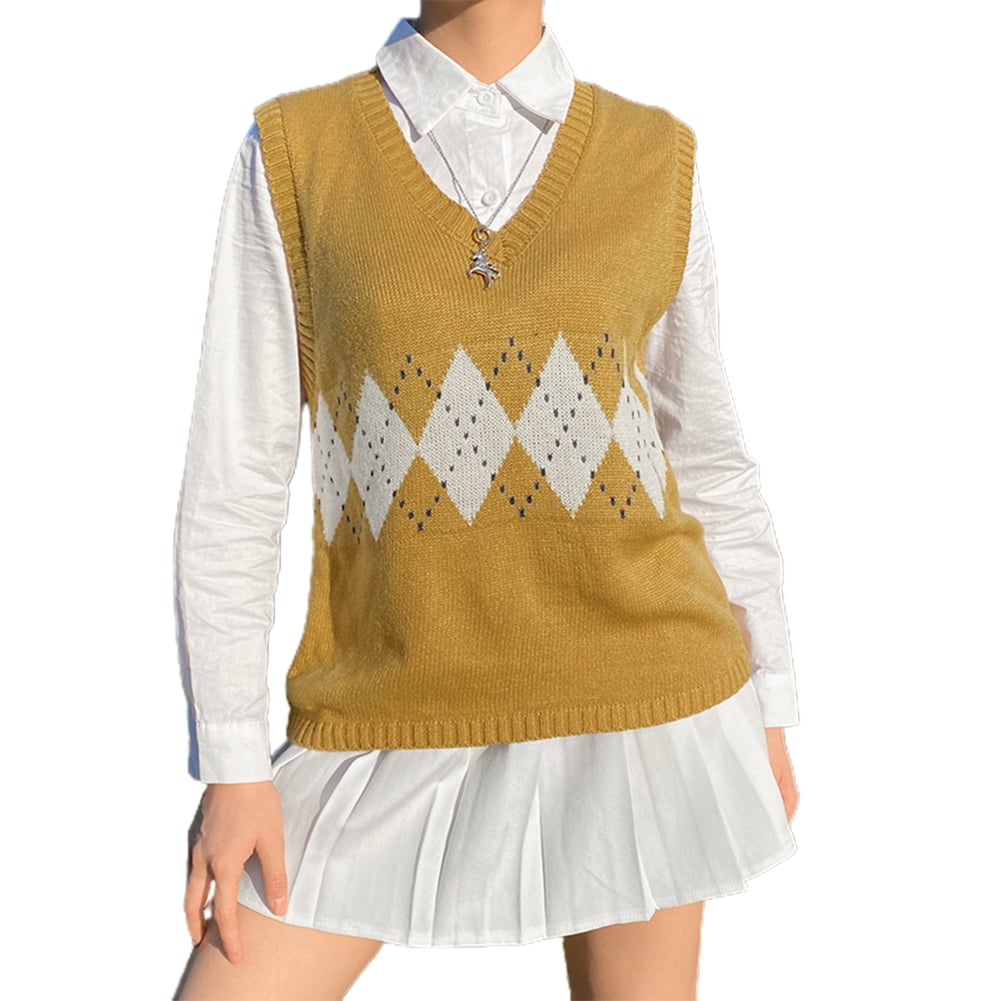 Plaid Knitted Jumper Women Clouth Loose 