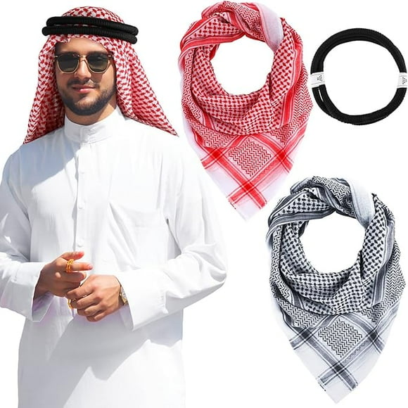 Shemagh with Aqel Rope Muslim Kafiya Keffiyeh Middle Eastern Head Wrap Tactical Desert Head Neck Scarf Wrap Middle Eastern Scarf