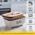 thumbnail image 4 of TEXIJUSO Butter Dish with Lid and Knife for Countertop, Airtight Butter Keeper for Counter or Fridge, Ceramic Butter Container with Thick Acacia Wood Lid, for Farmhouse Kitchen Decor and Accessories, 4 of 8