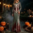 thumbnail image 2 of Xijirk Women Halloween Skeleton Rose Printed Maxi Dress Long Sleeve Crewneck Fitted Floor Length Outfit for Evening Party Themed Occasion,5XL, 2 of 4