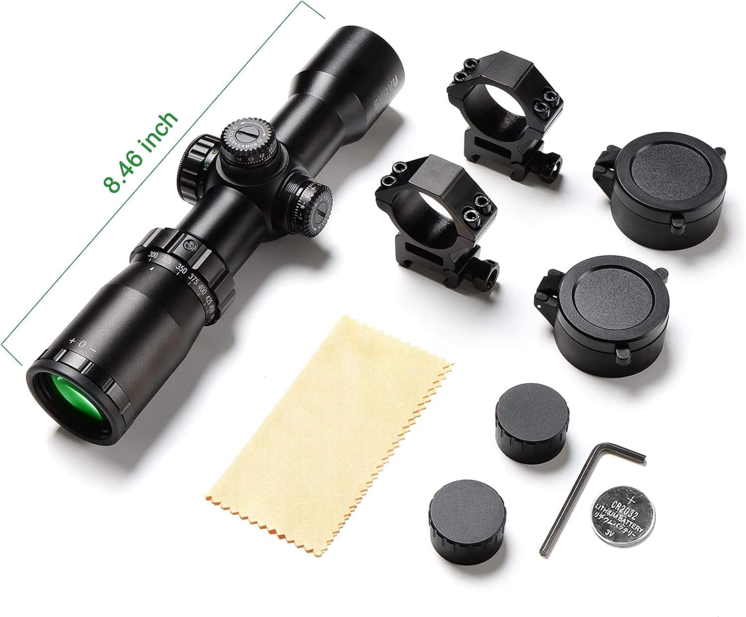 Professional Crossbow Scope, 300-450FPS(1.5-5x32), 20-100 Yards High Brightness and high Definition Red and Green Etched Glass Reticle, Free 20mm mounts