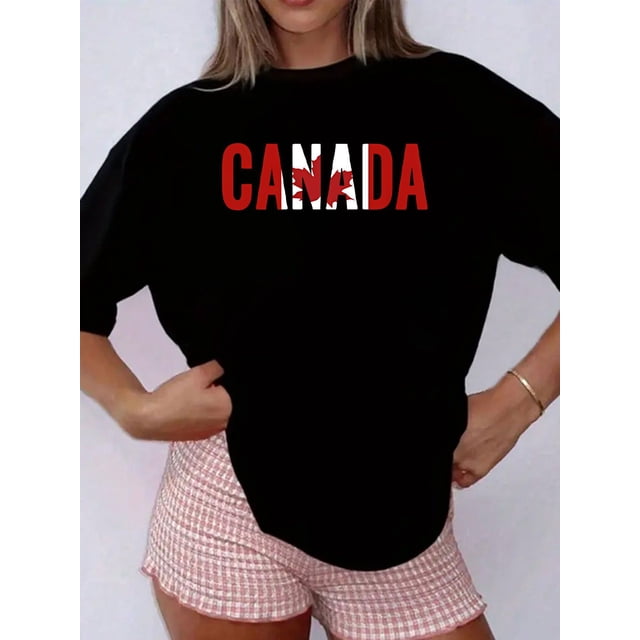 Canada Themed Lettering Print Stretch Casual T-Shirt R103, for Men & Women, up to Size 5XL