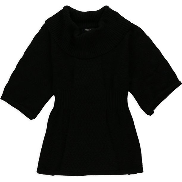 Suéter tipo Kimono Style&co. con capucha de punto para mujer negro extragrande