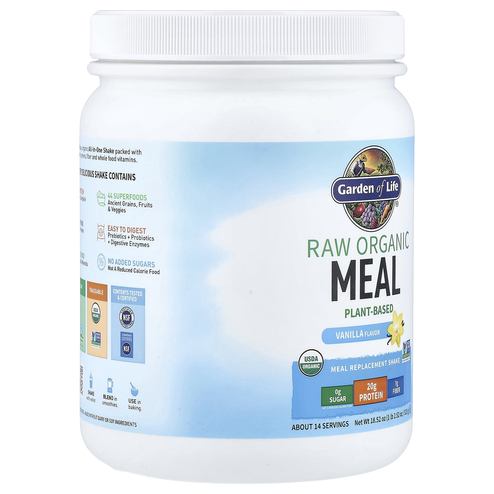 Garden of Life Raw Organic Meal Plant-Based Protein Powder, Vanilla, 14 Servings