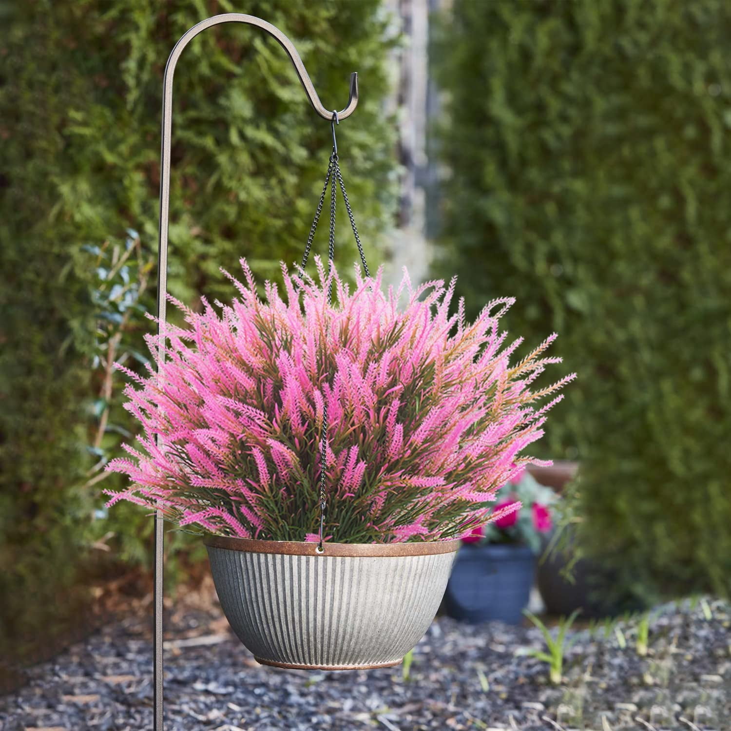 6 Bundles Artificial Lavender Flowers Faux Plants Fake Flowers Outdoor UV Resistant No Fade Garden Porch Window Box Decor(Pink)