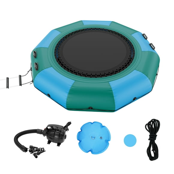 VEVOR Inflatable Water Bouncer, 10ft Recreational Water Trampoline, Portable Bounce Swim Platform with 3-Step Ladder & Electric Air Pump,