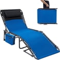 thumbnail image 1 of QinaQin Camastro plegable para exterior con 5 posiciones, diseño cómodo para tomar el sol, incluye almohada y bolsillo lateral, ideal para playa, patio o alberca, 1 of 8