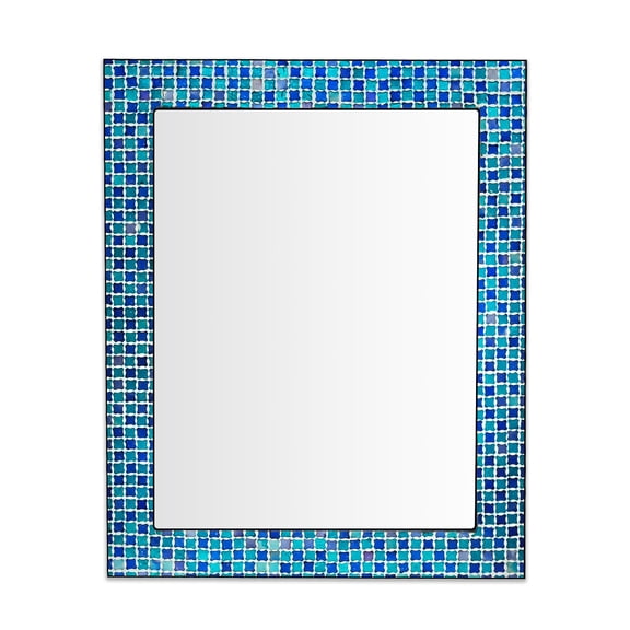 DecorShore Rectangular Mosaic Wall Mirror - 24 x 30 Inch Decorative Wall Mirror for Living Room and Bathroom, Accent Mirror, Stylish Mosaic Decorative Mirror, Blue Green Wall Décor