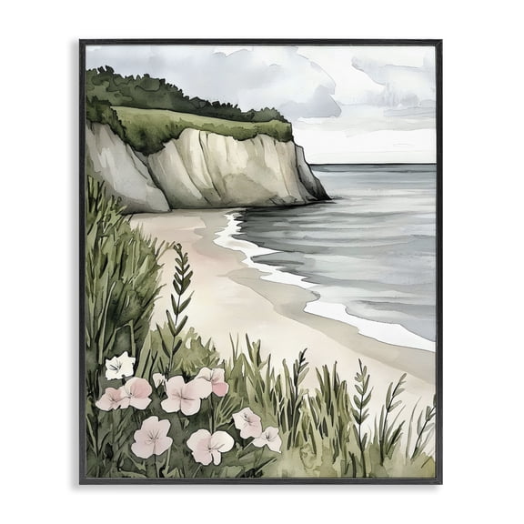 Stupell Industries Tropical Coastal Calm with Floral Blooms Black Framed Giclee Art, 11 x 14, by Riley B