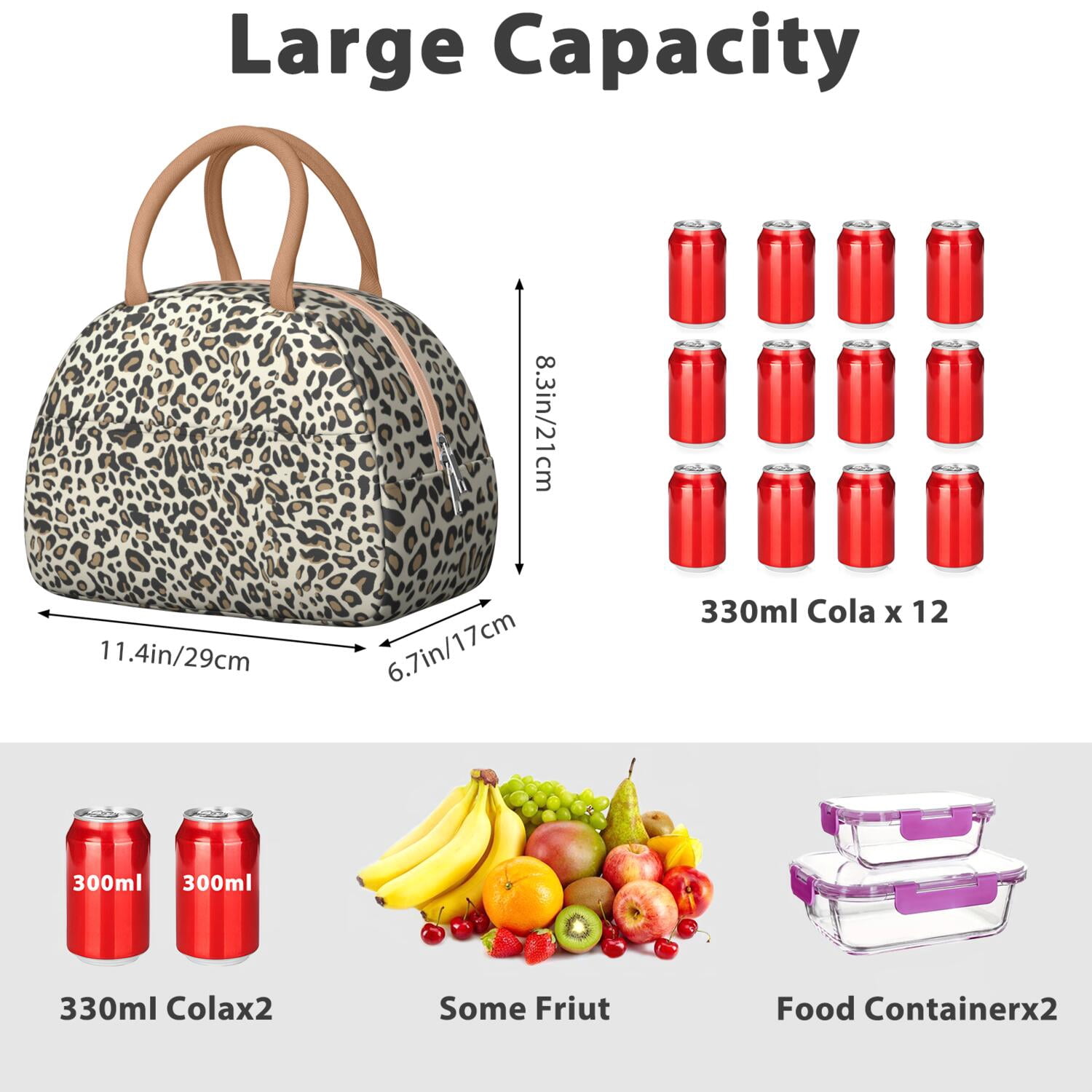 Leopard Print Lunch Bag for Women – Stylish Animal Pattern Tote with Spots and Glitter Details, Insulated & Leakproof, Fashion Lunch Box for Work or School