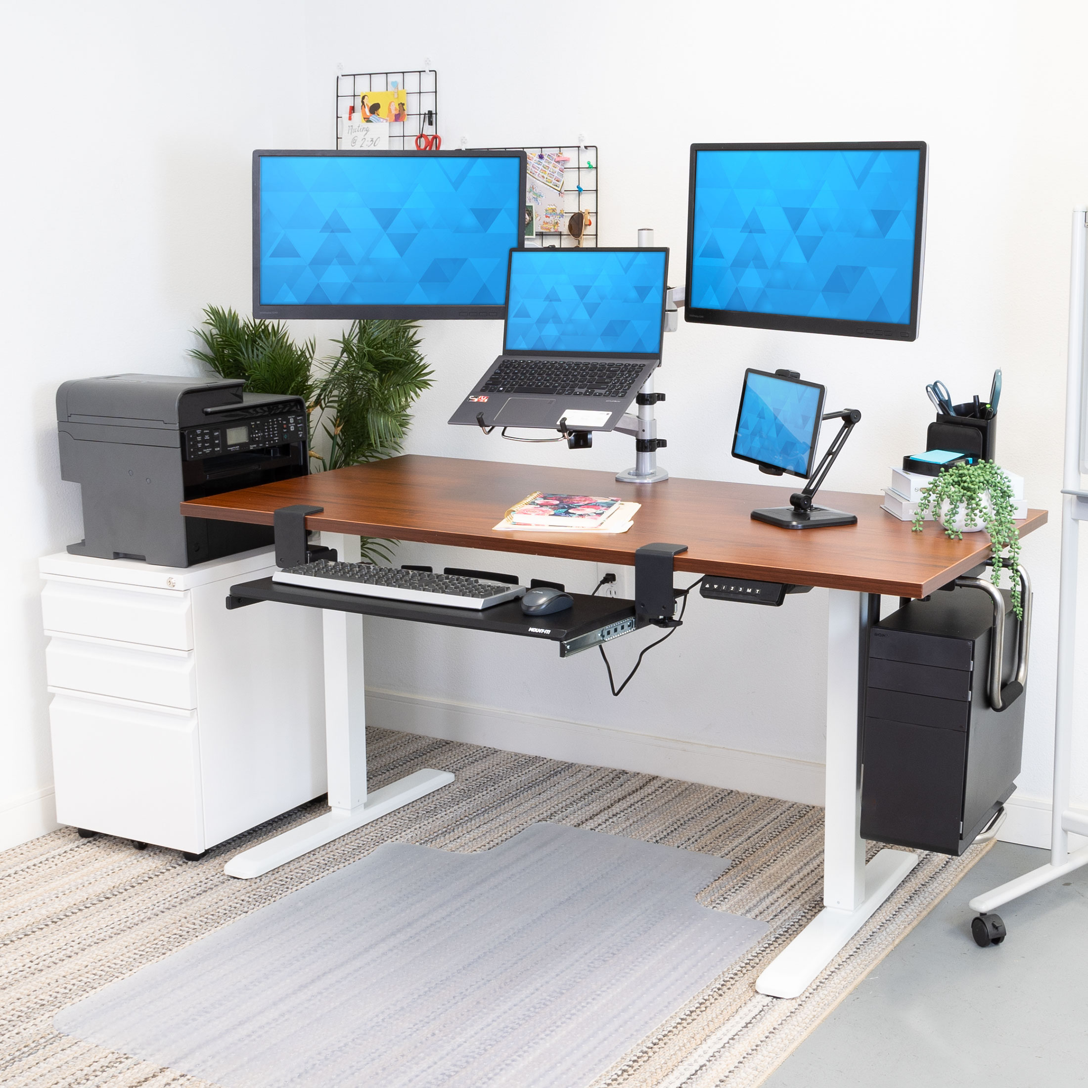 Mount-It! Electric Sit-Stand Desk Frame with Extra-Wide Brown Tabletop