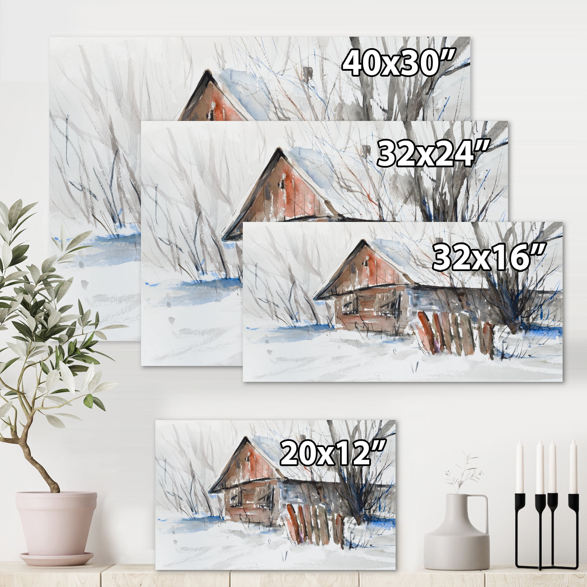 Designart ' Old Abandoned Wooden House In Winter Snow Picture ' Traditional Canvas Wall Art Print