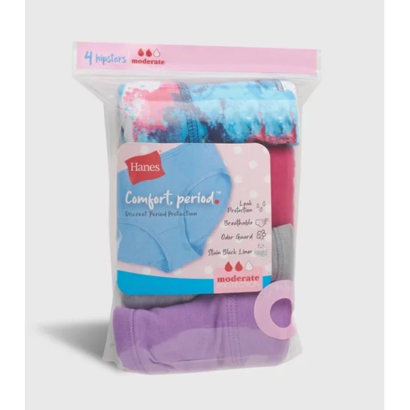 Hanes Girls' 4Pk Hipster Period Underwear - Colors May Vary 12