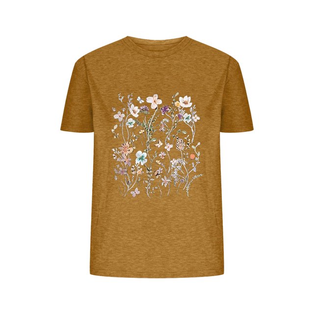 Camisetas de Verano de Mujer Pequeña Flor Impresa Cuello Redondo Manga Corta Superior, Verano Superior de las Mujeres