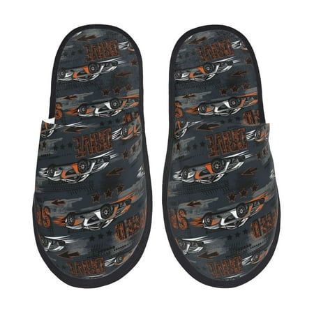 Balery Cool Sports Car Slient Indoor Furry Fleece Comfort House Shoes Soft Non-Slip Home Shoes Cotton slippers House Slippers-- Large