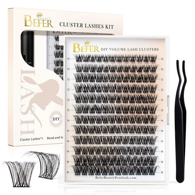 Eyelash Clusters BEFER Lash Curl, 10 a 16 mm, con pinzas, 144 unidades