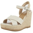 thumbnail image 1 of Soda Women's Criss Cross Ankle Strap Espadrille Platform Wedge, Bone, 7.5 M US, 1 of 5