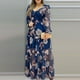 thumbnail image 4 of Vestido de gasa con estampado de manga larga y cuello en V de hilo de red sexy para mujer Fridja  qw4635, 4 of 8