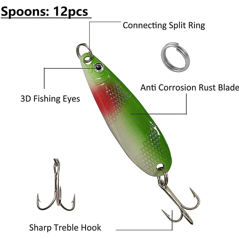 Fishing Spoon Spinner Baits Lures Kit,30pcs Hard Metal Fishing Spoons  Fishing Lures Set with Treble Hooks for Bass Trout Walleye