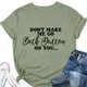 thumbnail image 4 of Camiseta informal de verano para la oficina, citas y compras, talla M, camiseta de manga corta verde oliva con estampado de letras negras, 4 of 6
