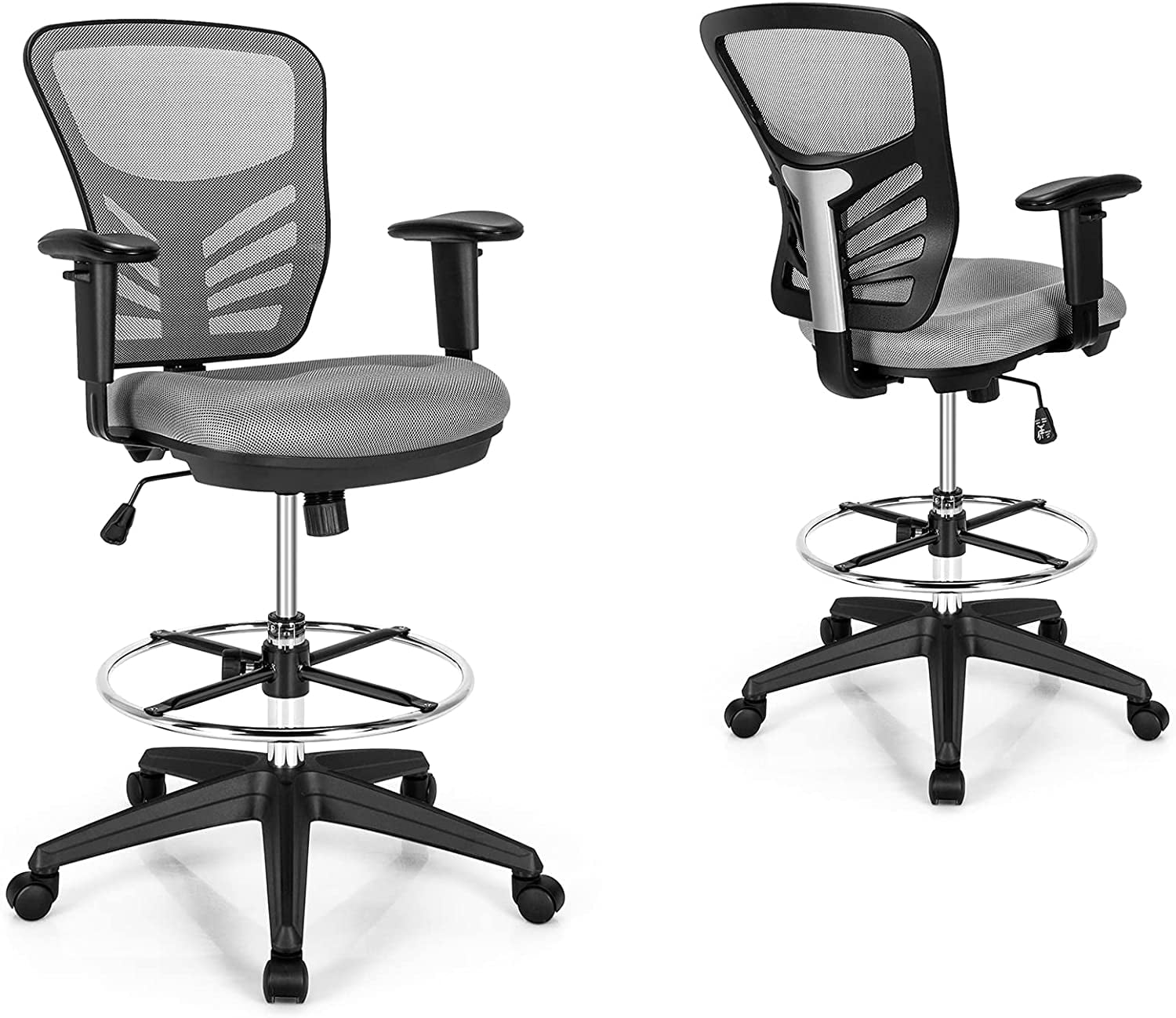 Grey High-Back Office Chair Chair Mesh Computer 360° Swivel Adjustable Lumbar 