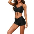 thumbnail image 4 of INSPIRAR CHIC Conjuntos de Bikini de Flores Tropicales para Mujeres de 2 Piezas con Tirantes Ajustables y Parte Superior con Cuerda, Pantalones Cortos de Baño, Trajes de Baño Medianos en Negro, 4 of 5