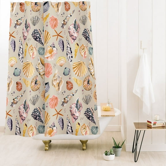 Society6 Ninola Design Sea Shells Sand Beige Shower Curtain 71" x 74"