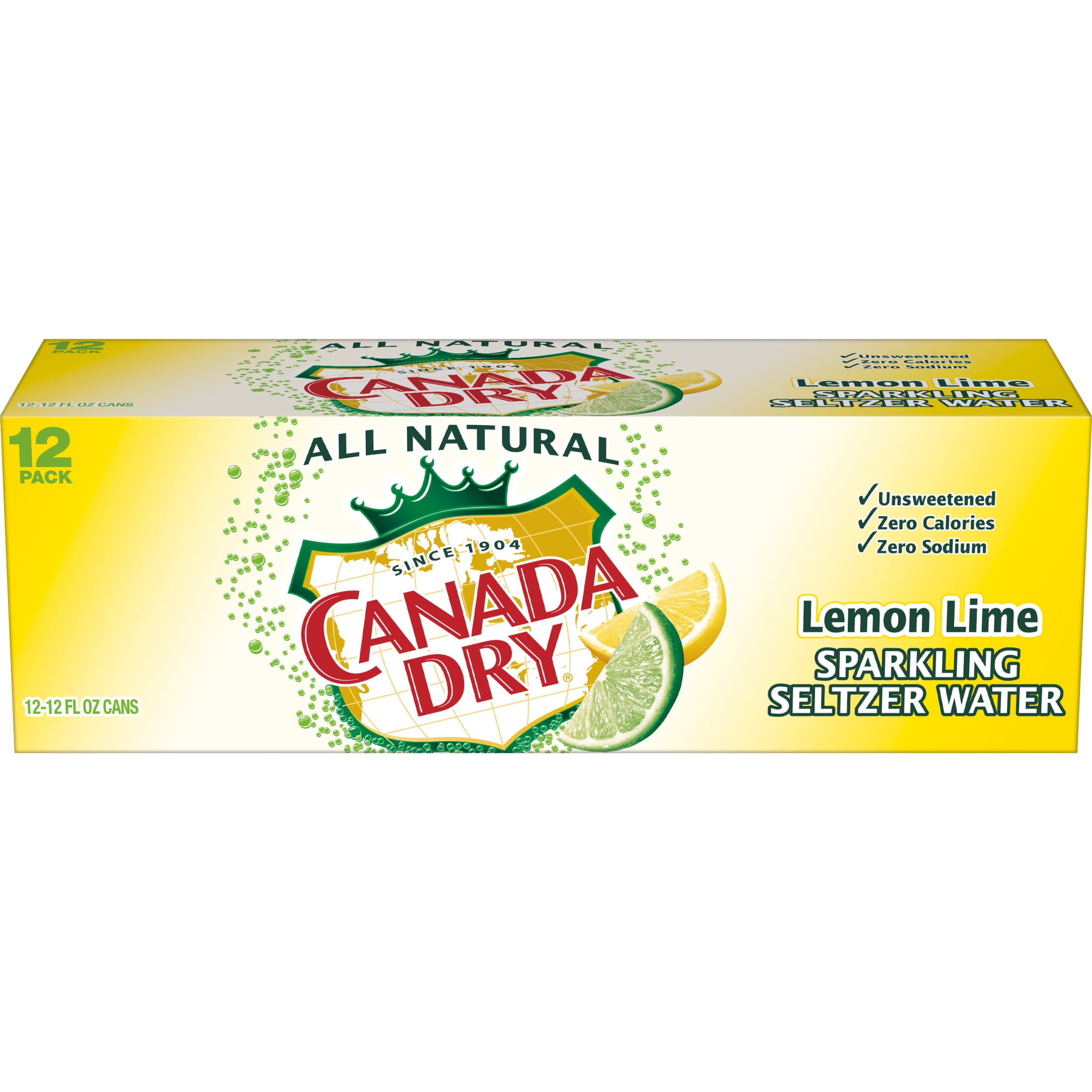 (3 pack) Canada Dry Lemon Lime Sparkling Seltzer Water, 12 fl oz, 12 Pack Cans