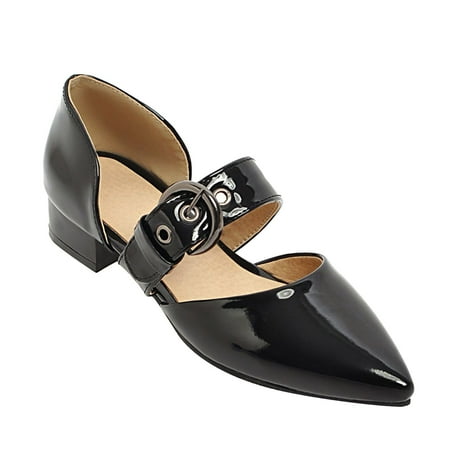 

EQWLJWE Sandals Women 2022 Patent Leather Imitation Pigskin Low Heels Ladies Summer Sandals Low Chunky Heel Buckle Shoes