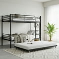 thumbnail image 6 of Twin Bunk Bed with Trundle Metal Bunkbeds with Ladder and Full-Length Guardrail, Noise Free, No Box Spring Needed, Black, 6 of 12