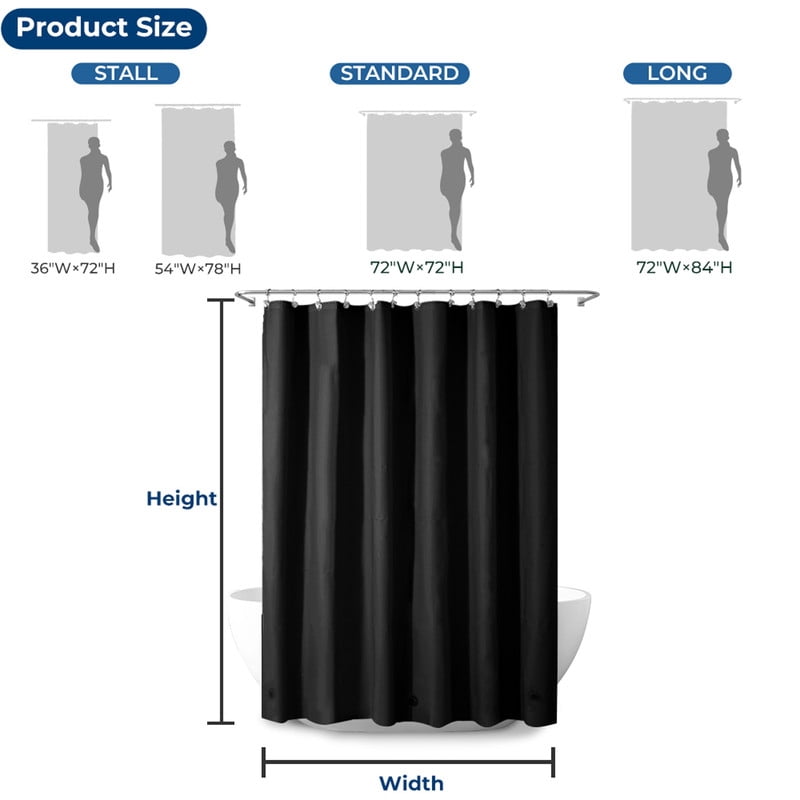 Yiannan Black PEVA Shower Curtain Liner, Rustproof Grommets, Waterproof, 3 Magnets，72x78