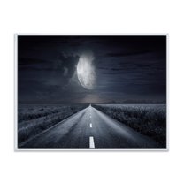 Designart 'Cloudy Full Moon Over Asphalt Road III' Nautical & Coastal Framed Canvas Wall Art Print