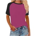 thumbnail image 1 of Timegard Hauts Grande Taille pour Femmes Col Rond Épaules Tombantes Bloc de Couleur Décontracté Confortable T-Shirts à Manches Courtes, 1 of 5