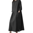thumbnail image 6 of Women Cotton Linen Maxi Dress 3/4 Sleeve Crewneck Slit Shift Dresses Plus Size Casual Fall Trendy Oversized Tshirt Dress, 6 of 7