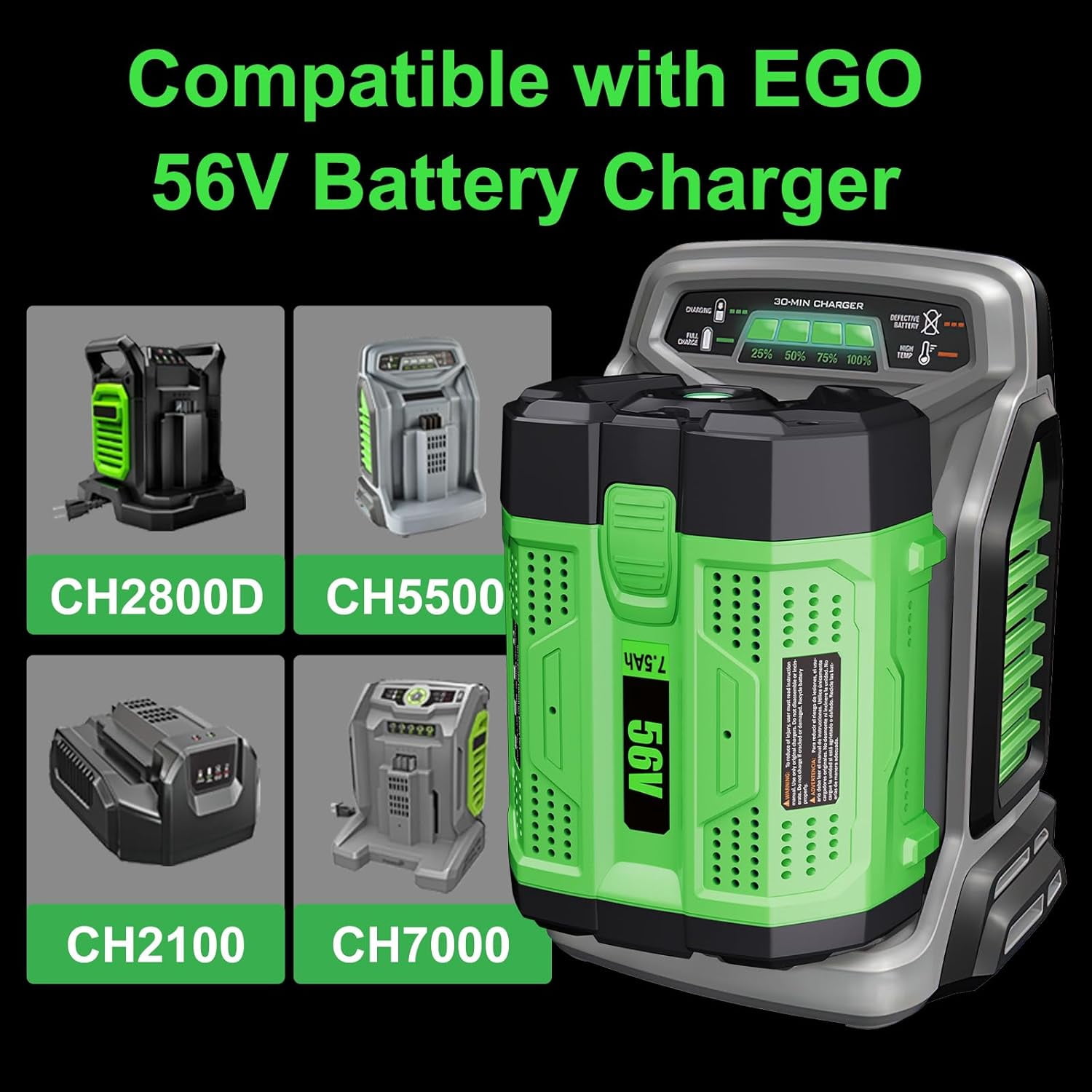 4Pack 56V Lithium-Ion 7.5Ah Replacement for EGO 56V Battery Compatible with EGO Batttery BA2800T BA2800 BA4200 BA1400 Compatible with 56 Volt EGO Power+ Cordless Tools and Chargers
