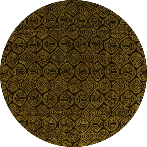 Ahgly Company Indoor Round Abstract Yellow Modern Area Rugs, 3' Round