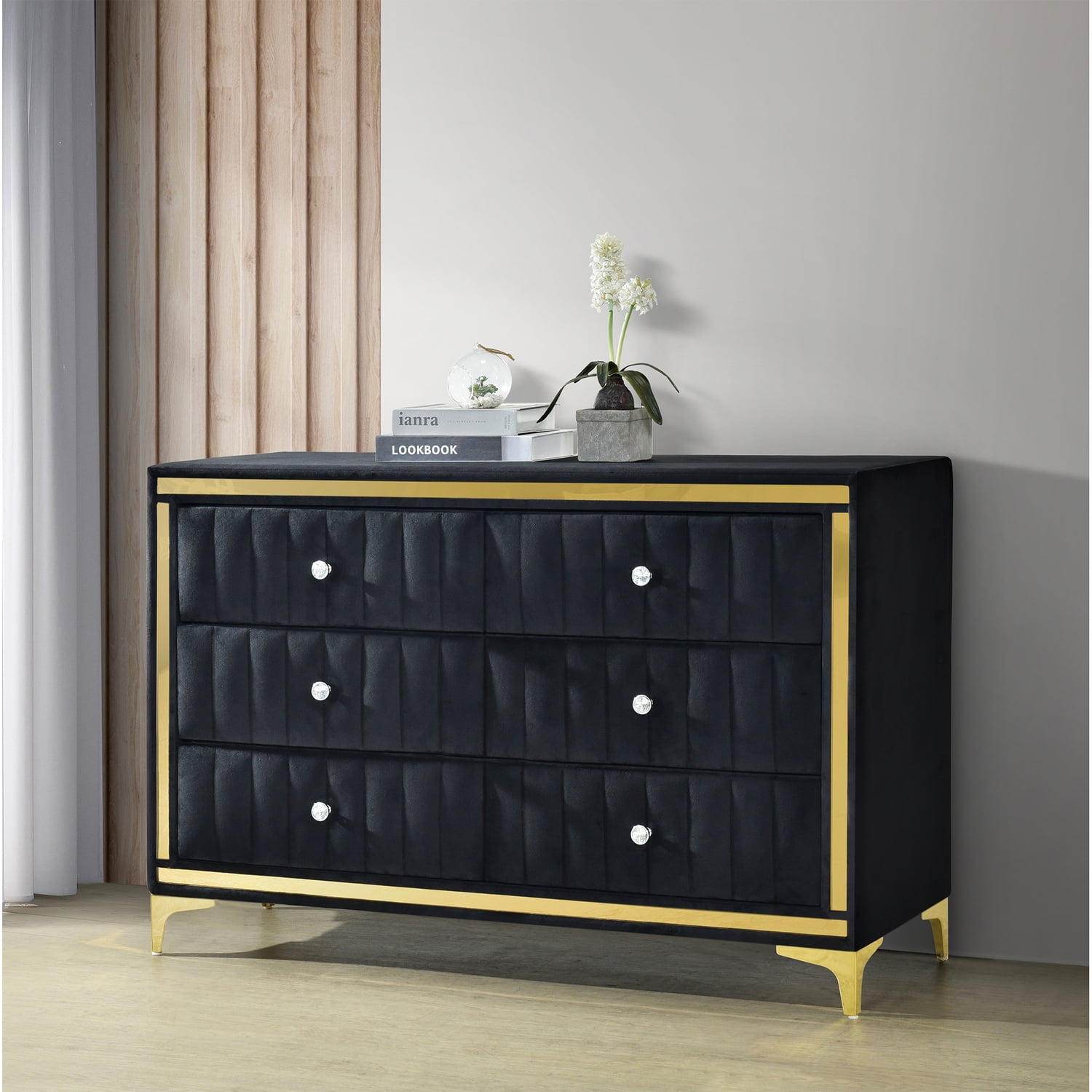Better Home Products Cream Velvet Bedroom Dresser, 6 Drawers with Gold Legs  - Walmart.com