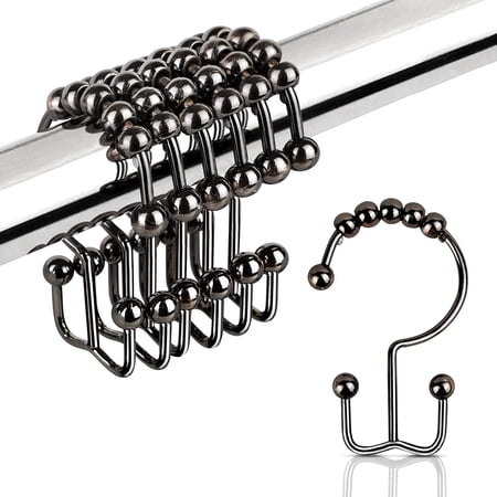 Shower Curtain Hooks Rings Double Glide Rust-Resistant Metal Shower Hooks for Bathroom Shower Rods Curtains Set of 12 Hooks - Bronze