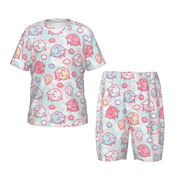 Balery Cute Sheep Conjunto de Pijama Infantil de Manga Corta con Estampado – Ropa de Dormir de Algodón Suave-4X-Large