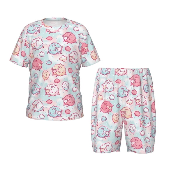 Balery Cute Sheep Conjunto de Pijama Infantil de Manga Corta con Estampado – Ropa de Dormir de Algodón Suave-Small