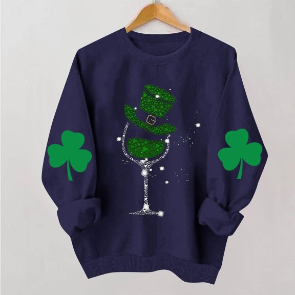 Uootdi Womens St. Patrick's Day Tops Long Sleeve Crewneck St. Patrick's Day Festive Graphic Relaxed Fit Holiday Party Casual Outfits Gift