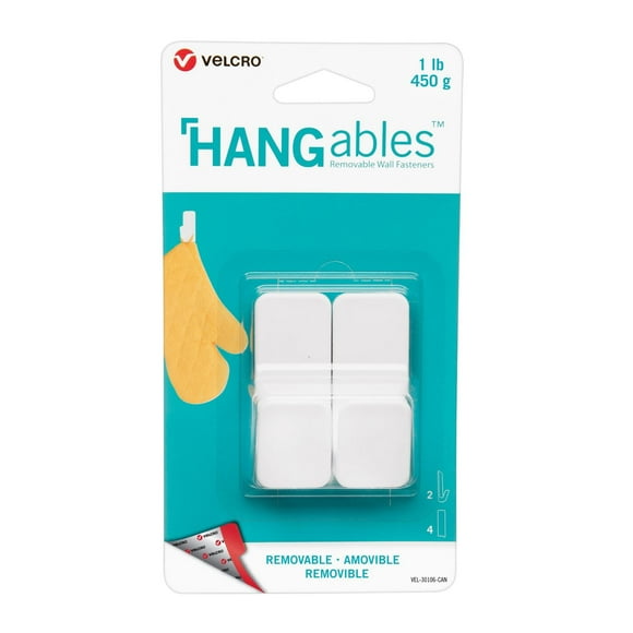 VELCRO BRAND HANGables Removable Small Hook 1lb. white. 2 ct., VELCRO® Hangables® work on most smooth surfaces.