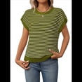 thumbnail image 1 of Suéter Informal de Rayas con Mangas y Bloques de Color Verde, Talla S, 1 of 9