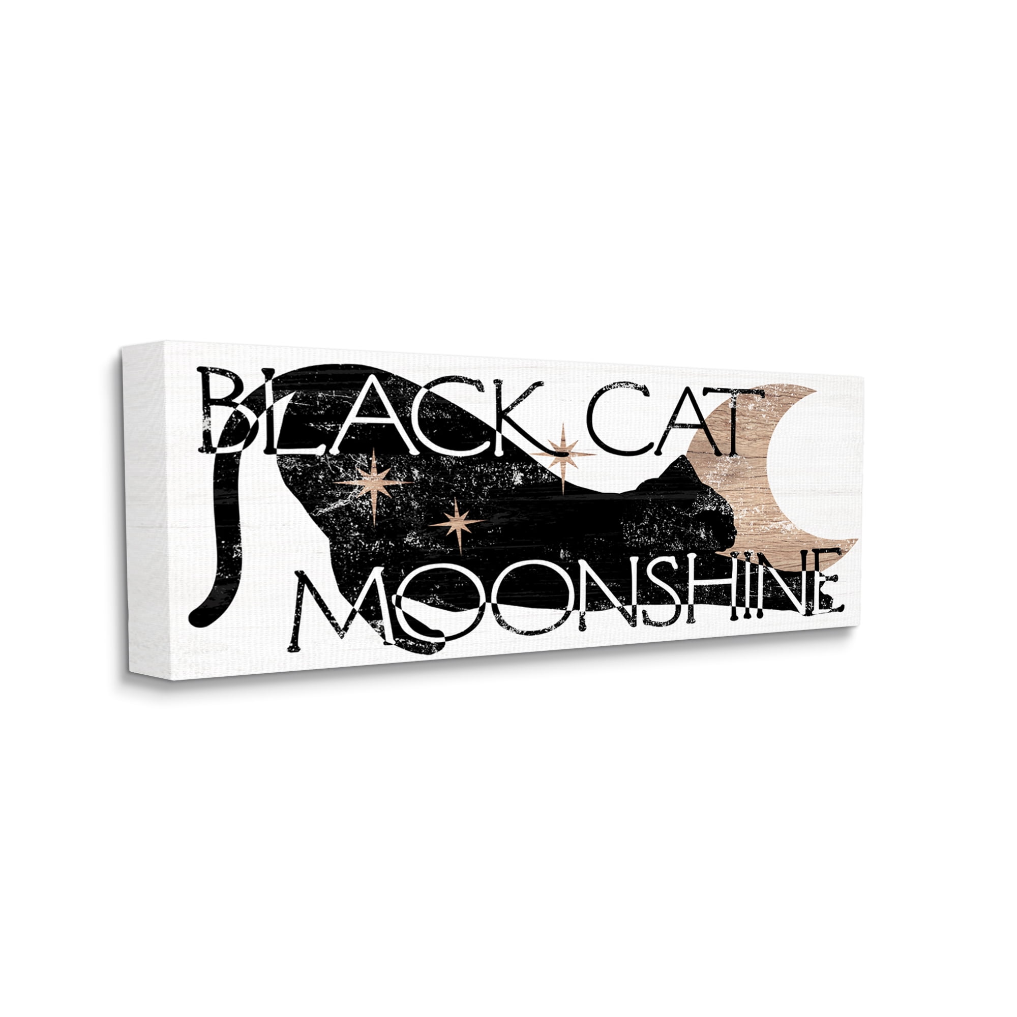 Stupell Industries Black Cat Moonshine Weathered Halloween Moon Sign Graphic Art Gallery Wrapped Canvas Print Wall Art, Design by Daphne Polselli