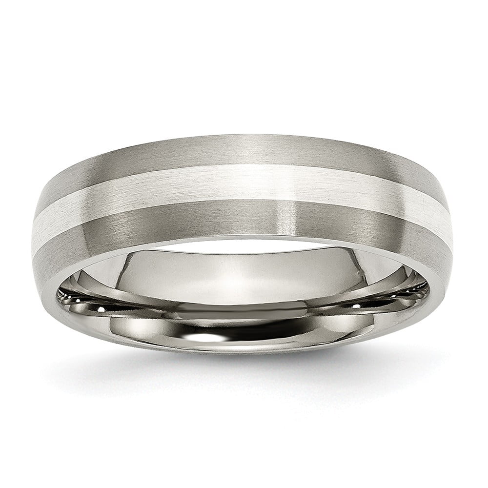 Titanium Sterling Silver Inlay 6mm Brushed Band Size 9.5 Length Width 6 