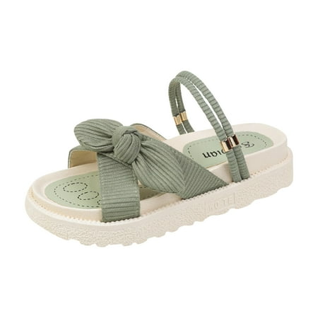 

CHOII Clearance Summer Comfortable Thick Sole Flat Sandals for Women Ankle Strap Thong Sandals Simple Slide Slippers for Ladies with Cute Knot Decoration Green/6.5
