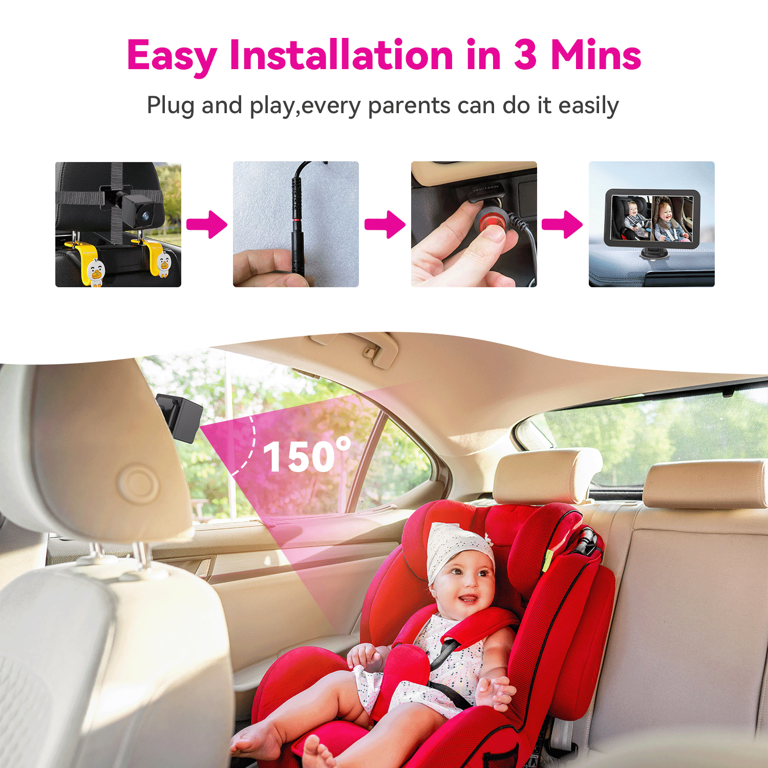 MHCABSR Baby Car Surveillance System 7" HD Dual Camera with Split Screen Display