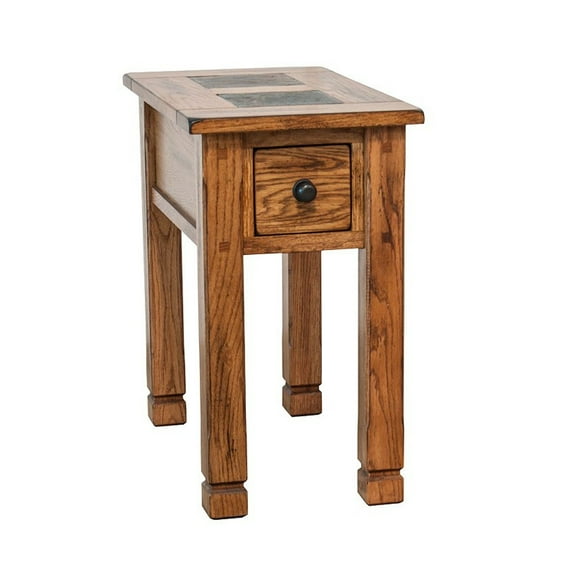Marv Accent Chair Side Table, 25 Inch Rectangular Top, Drawer, Brown