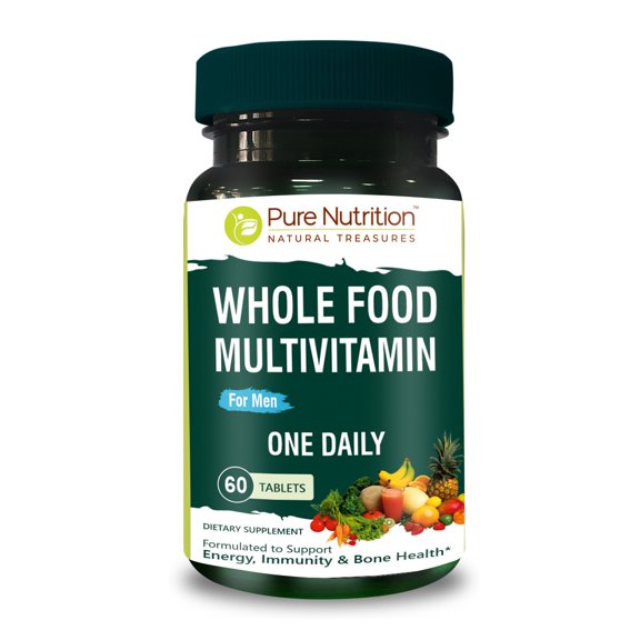 Pure Nutrition Whole Food Multivitamin for Men 1500mg. ALL NATURAL PLANT BASED MENS MULTIVITAMIN | ONCE DAILY | 60 TABLETS - 2 MONTHS SUPPLY.