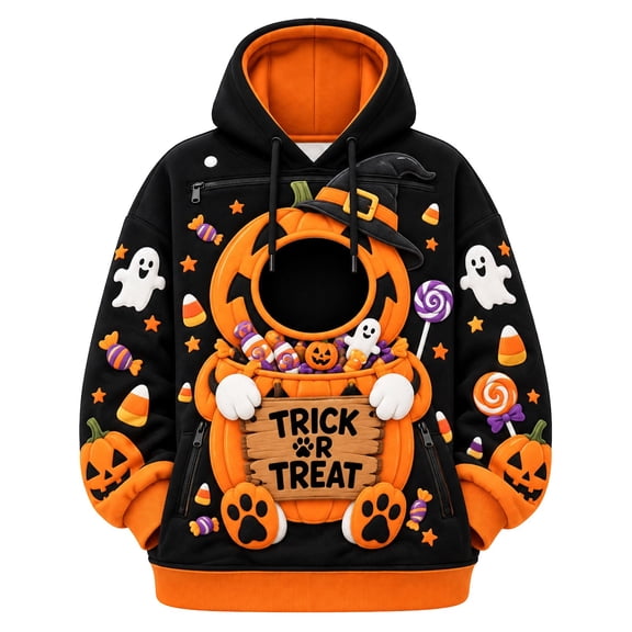 HAYIMI Halloween Pet Pouch Hoodie for Women Men, Funny Festive Sweatshirt With Front Pockets Carry Pouch For Small Dogs And Cats, Tops For Holiday Cuddle Pouch Dog Carrier Hoodie with Pet Pocket